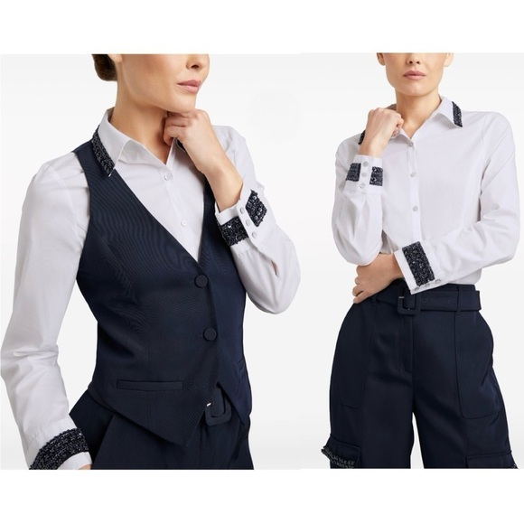 Cinq A Sept Ellery embellished two-piece top blouse with removable vest Medium - Picture 5 of 13